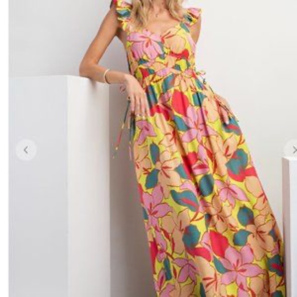 182. PRINTED PEACH BLOSSOM MAXI DRESS - Picture 1 of 1